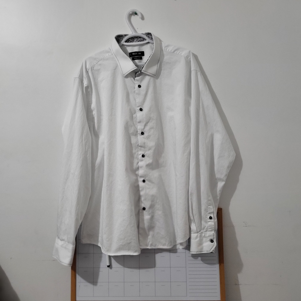 Mr. Smith White Dress Shirt Men’s 5XL Slim Fit Button Down Long Sleeve